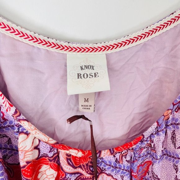 Knox Rose Women's Dress Medium Purple Short Sleeve Floral Print Midi Ruffle New - Picture 9 of 12